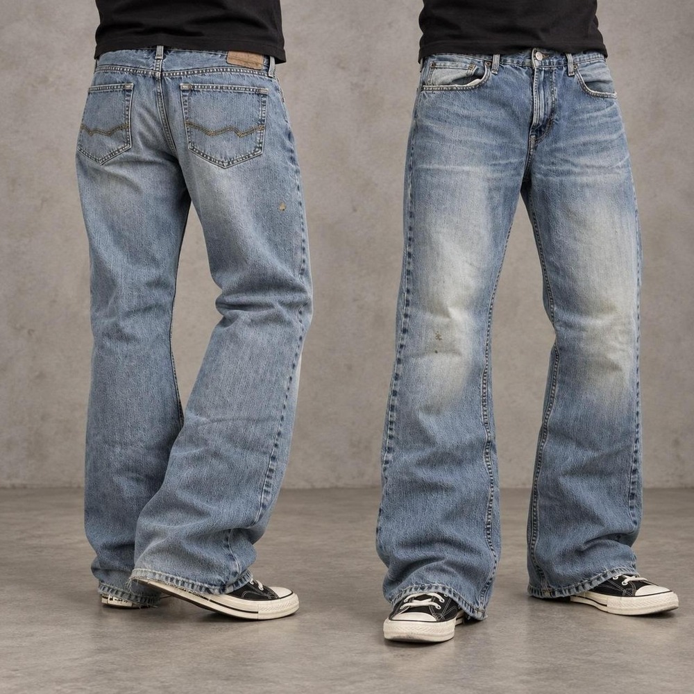 36x30 Light Blue Faded Wide-Leg Bootcut Jeans Y2K